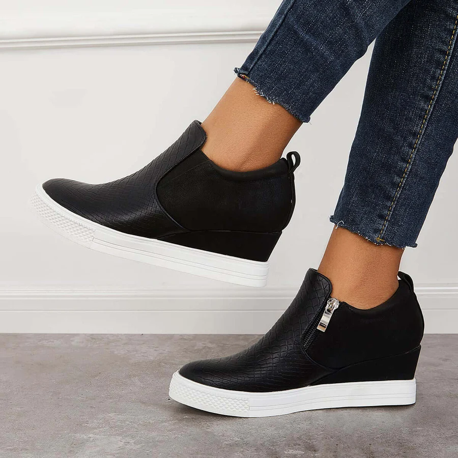 Casual Slip on Platform Wedge Sneakers Hidden Wedge Ankle Booties