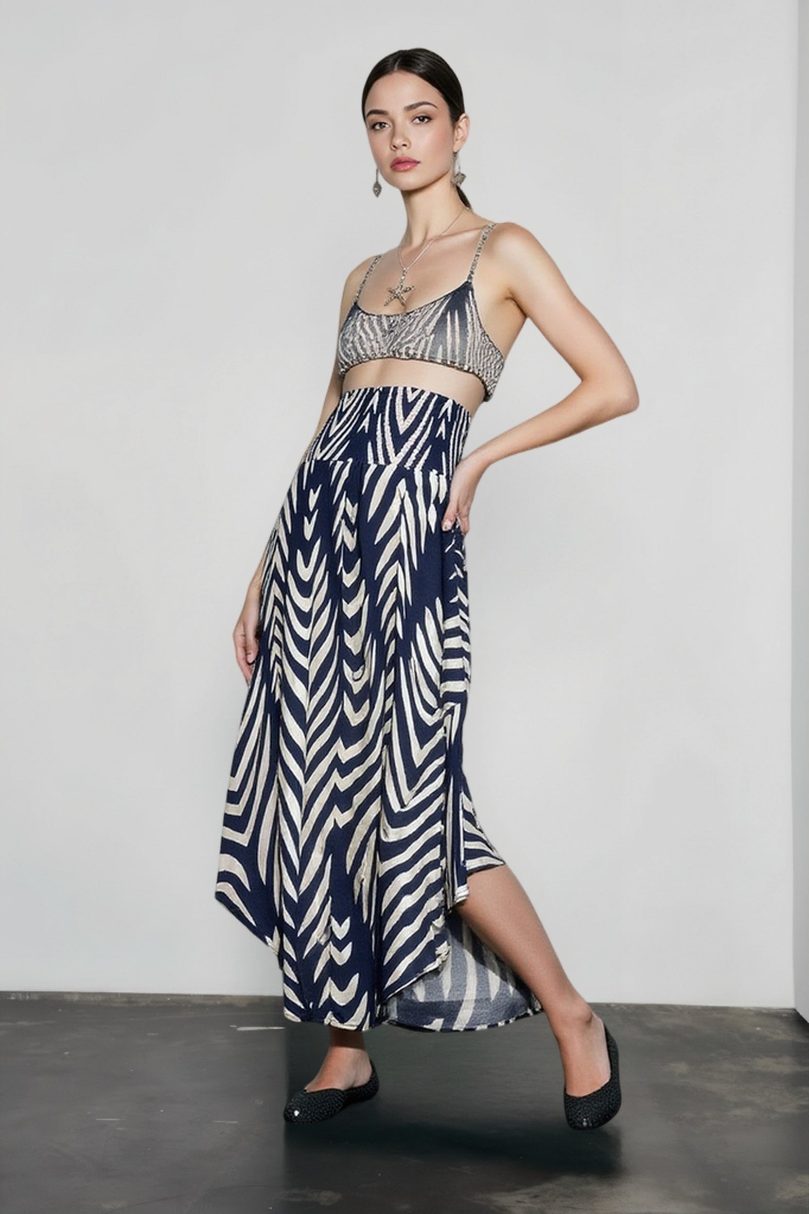 Leaf Print Flowy Vacation Skirt