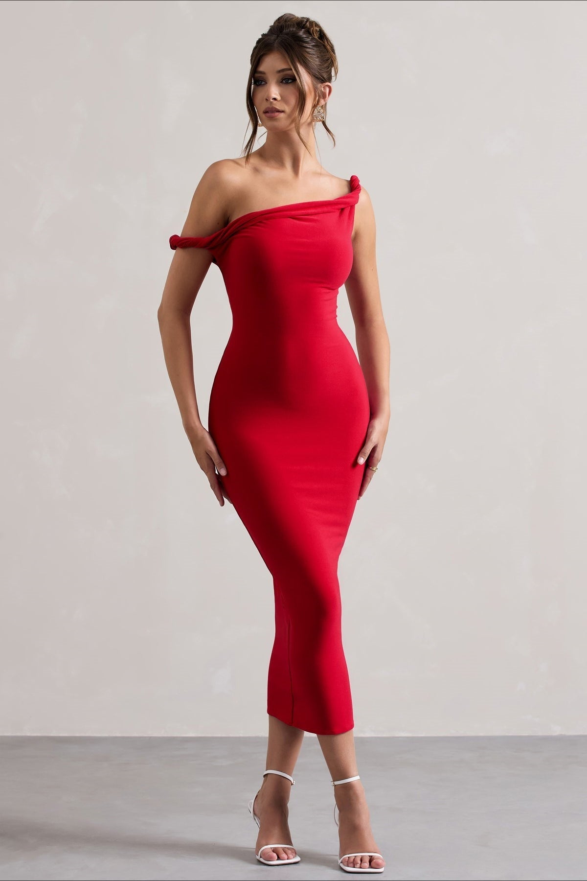 One Shoulder Twist Strap Bodycon Midi Party Dress