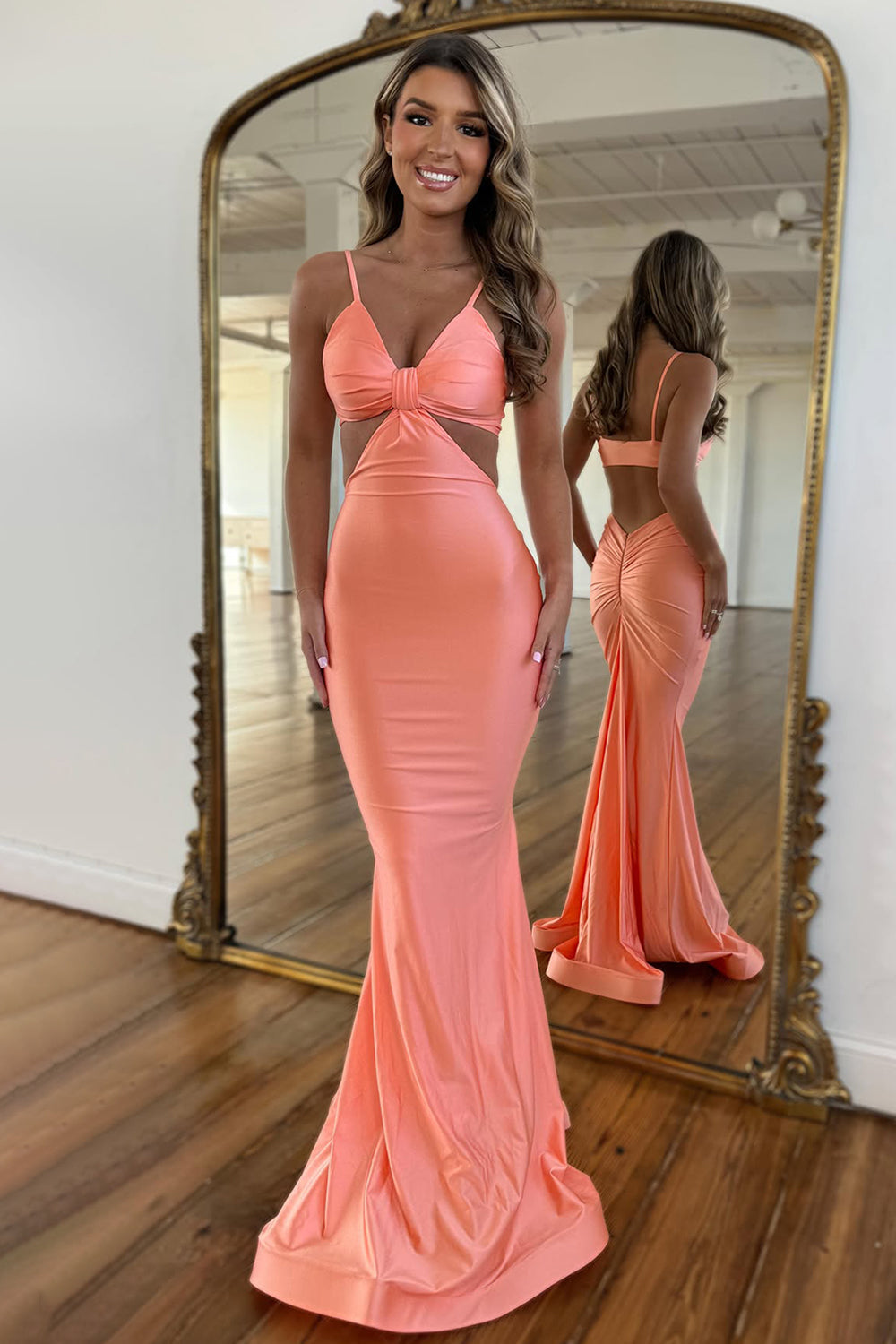 Stylish Mermaid Spaghetti Straps Long Red Satin Prom Dress