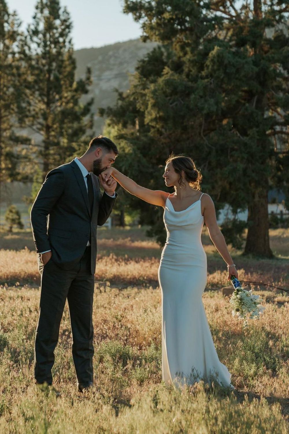 Simple Mermaid Spaghetti Straps White Wedding Dress with Sweep Train