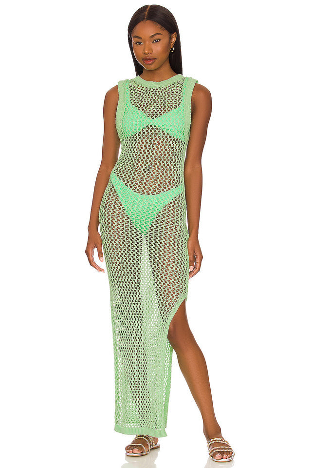 Crochet Knit Sleeveless High Neck Maxi Dress 18