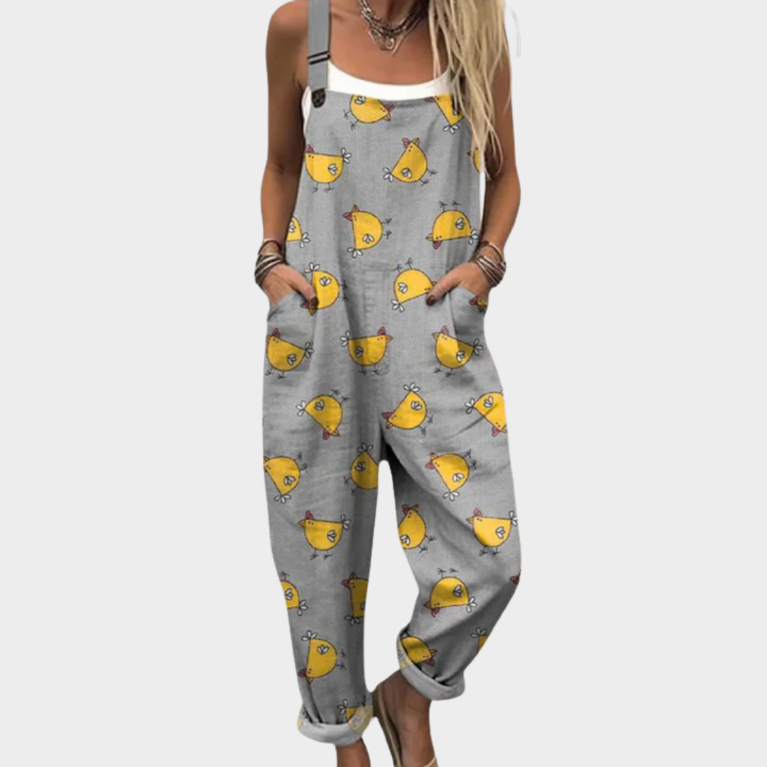 Chicken Print Sleeveless Pocket Overall Jumpsuit