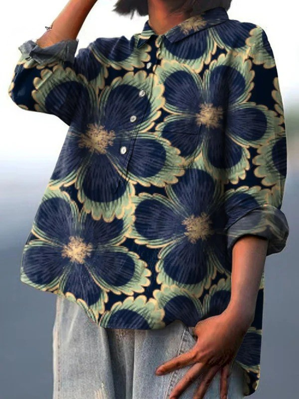 Floral Collared Long Sleeve Button Front Shirt