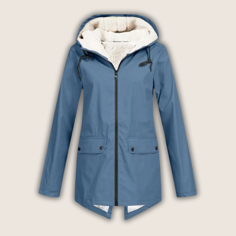 Fleece Lined Hooded Zip Front Longline Rain Jacket