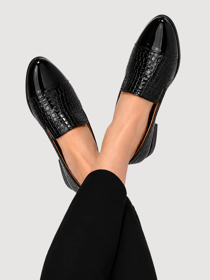 Croc Embossed Cap Toe Slip On Loafers