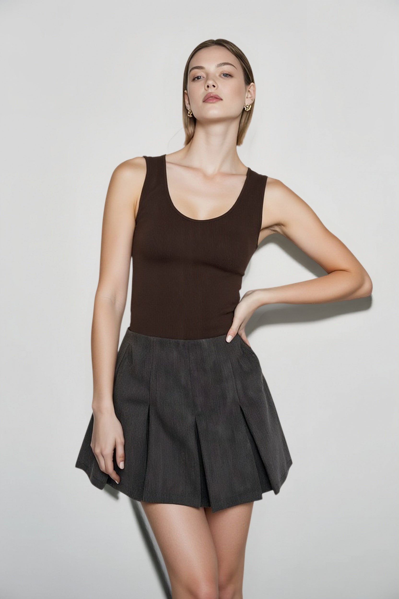 Pleated Graceful Hem Mini Skort