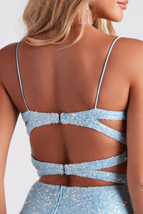 Sequin Spaghetti Strap Square Neck Bodycon Mini Dress