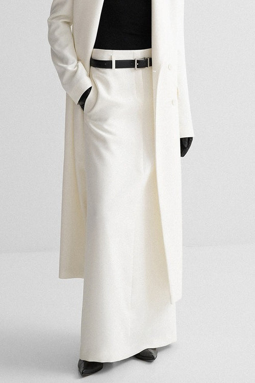 High Waist Belt Loop Tailored Straight Column Maxi Skirt 4