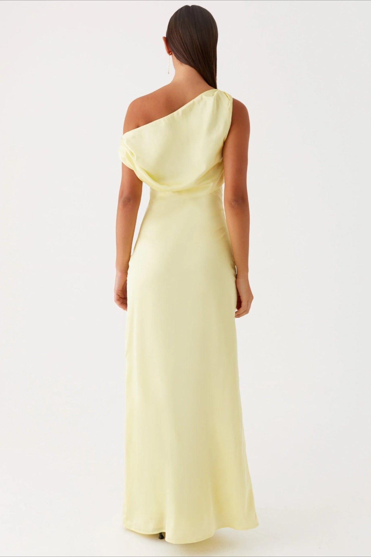 Satin Asymmetric One Shoulder Ruched Maxi Gown