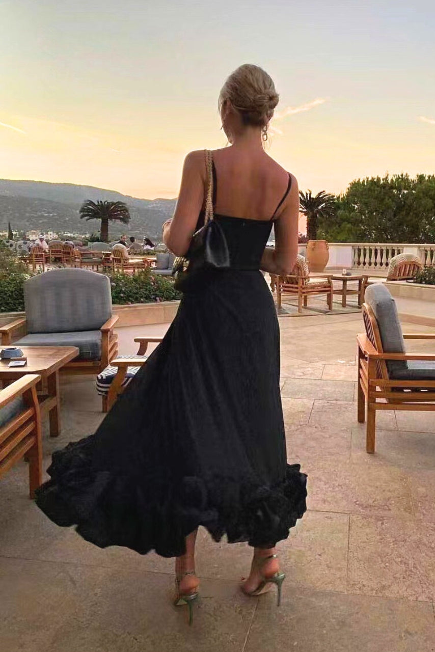 Spaghetti Strap Pleated Ruffle Maxi Dress 3