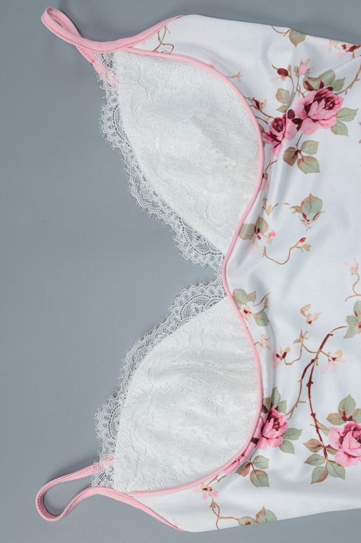 Floral Spaghetti Strap Lace Trim Sweetheart Slip Maxi Dress