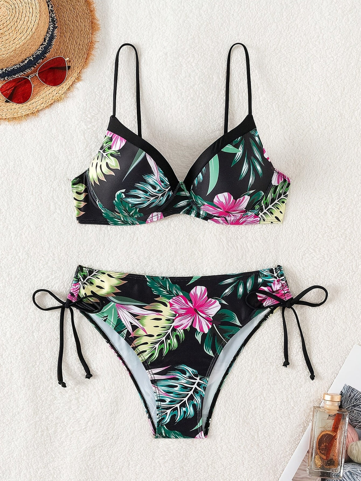 Tropical Floral Print Underwire Push Up Bikini Set