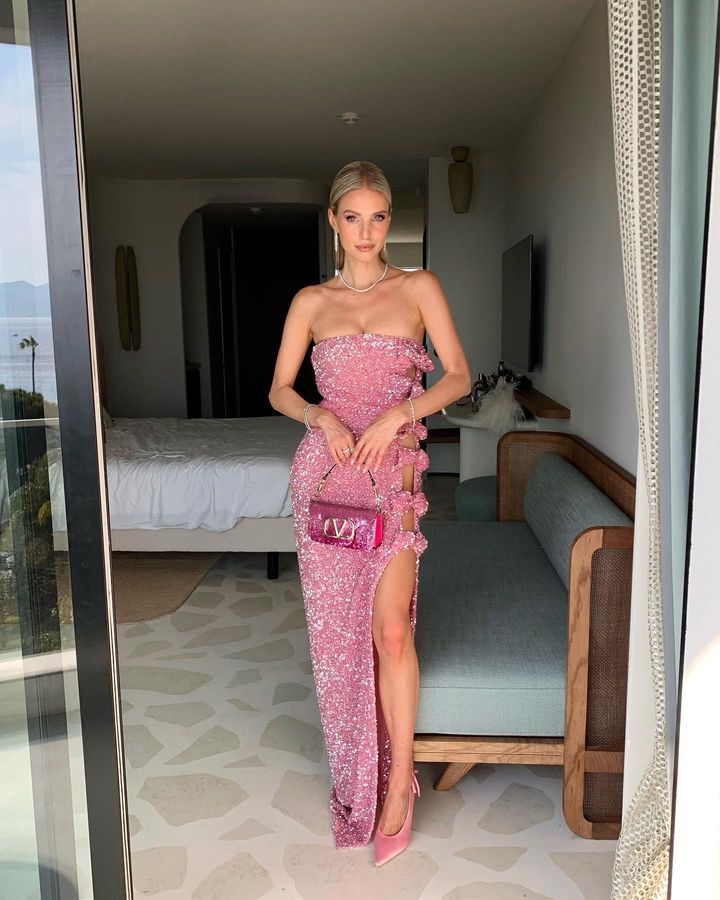 Sequin Strapless Bow Side Cut Out High Split Maxi Gown