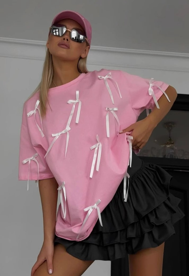 3D Bow Detail Longline T-Shirt