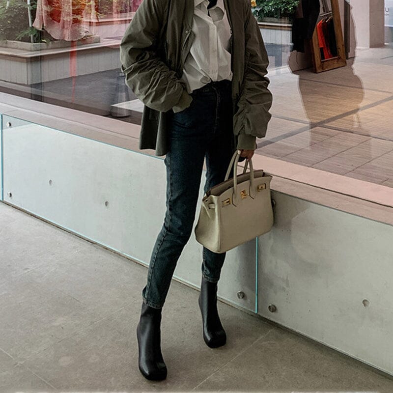 Sheepskin Slimming Boots Elegant Glove-Like Ankle Boots Sculptural Heel Back Zipper Boots