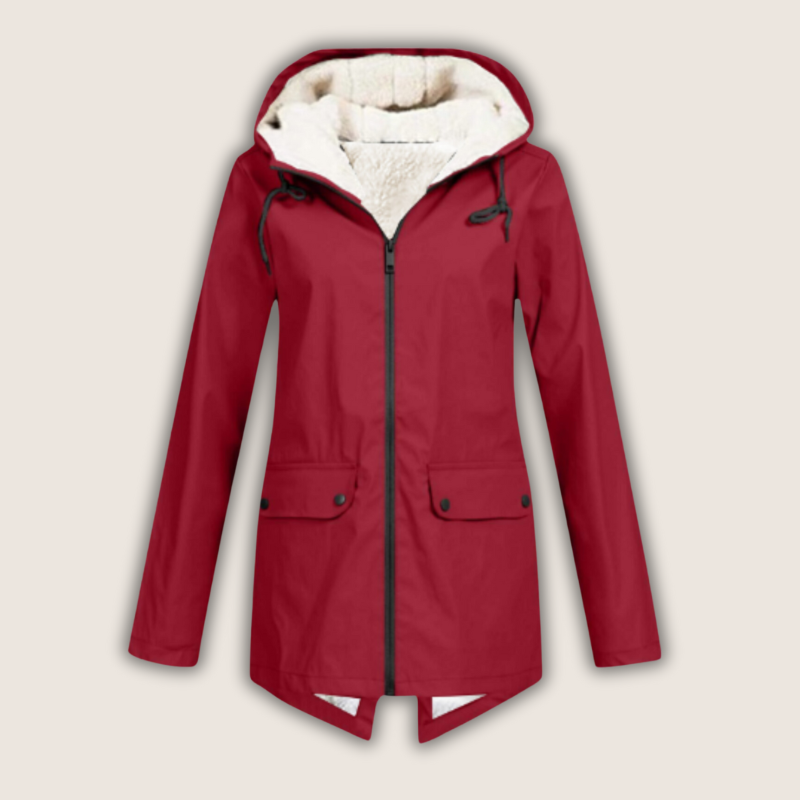 Fleece Lined Hooded Zip Front Longline Rain Jacket