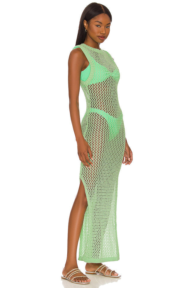 Crochet Knit Sleeveless High Neck Maxi Dress 19
