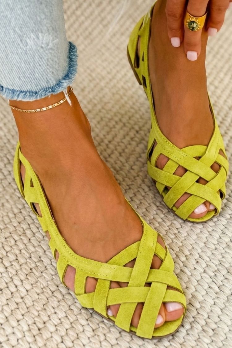 Woven Strap Peep Toe Suede Ballet Flats