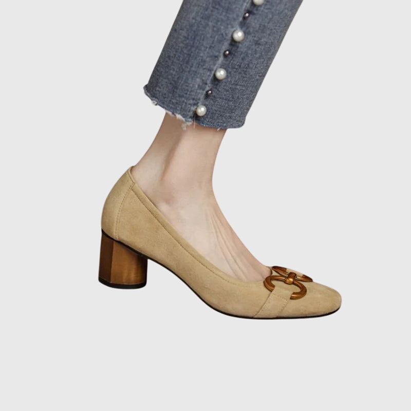 Square Toe Buckle Block Heel Pumps