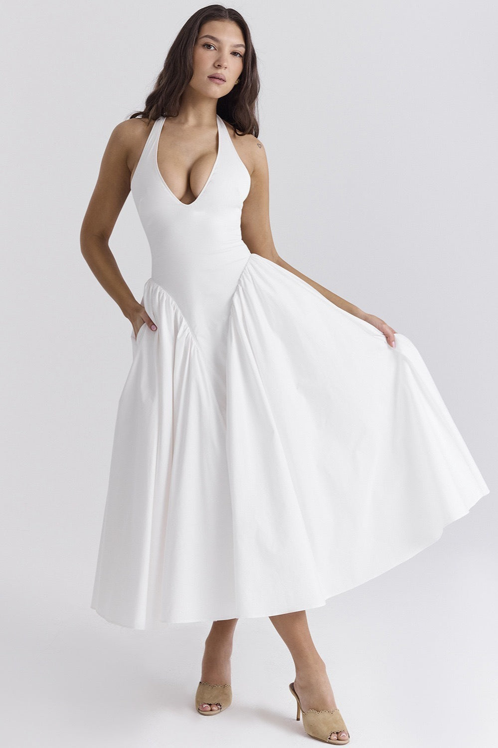 Draped Halter Maxi Party Dress