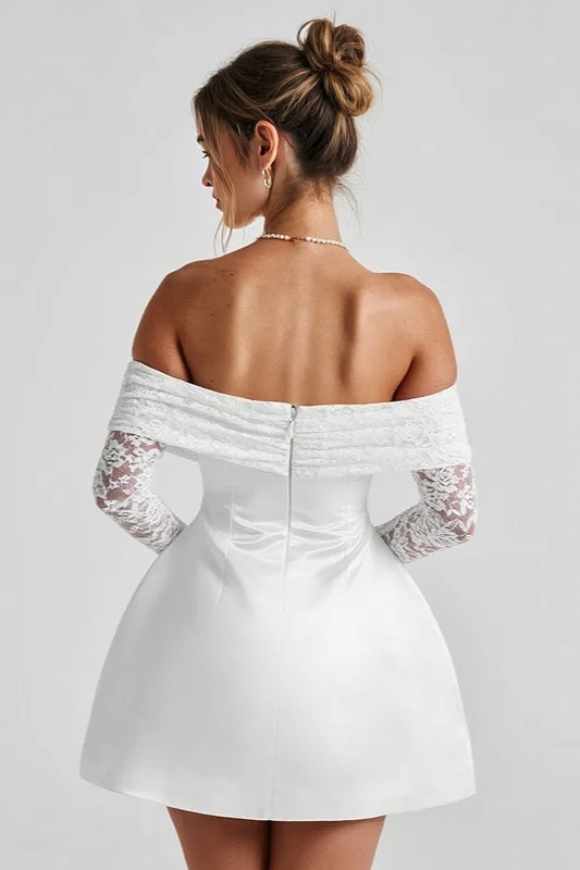 Lace Off Shoulder Long Sleeve A Line Party Dress