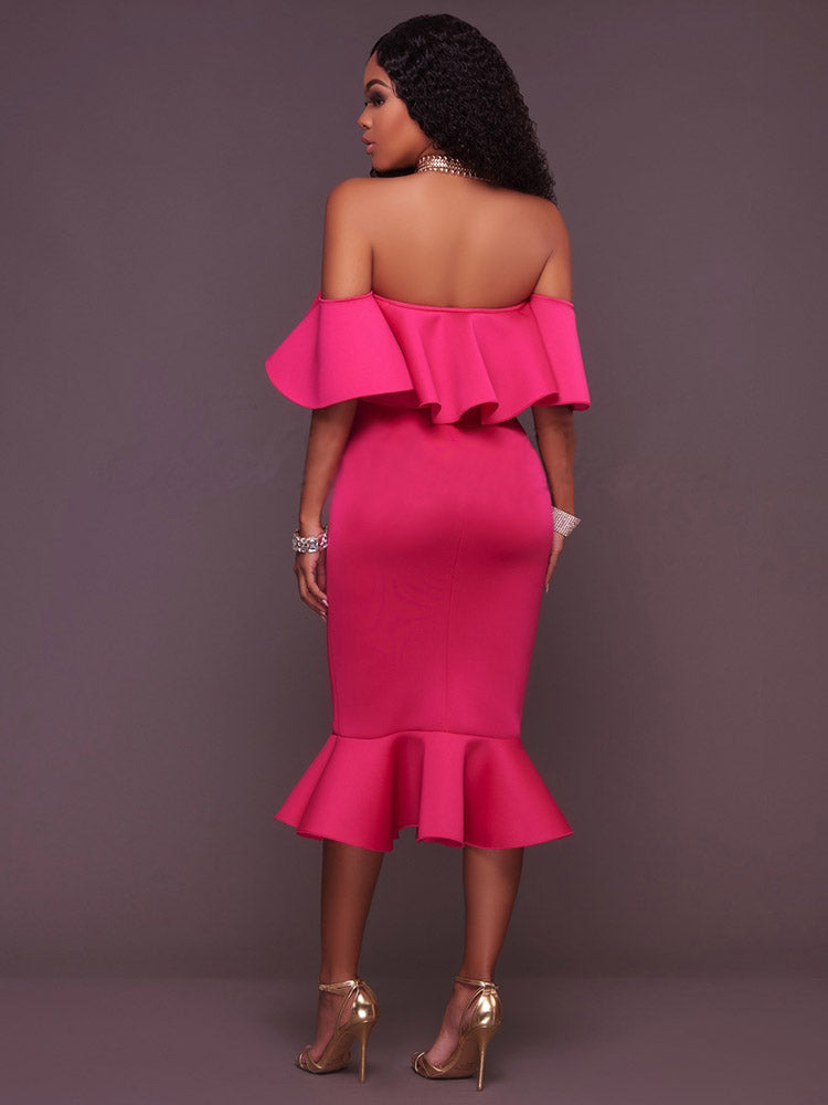 Off Shoulder Ruffle Mermaid Midi Dress 15