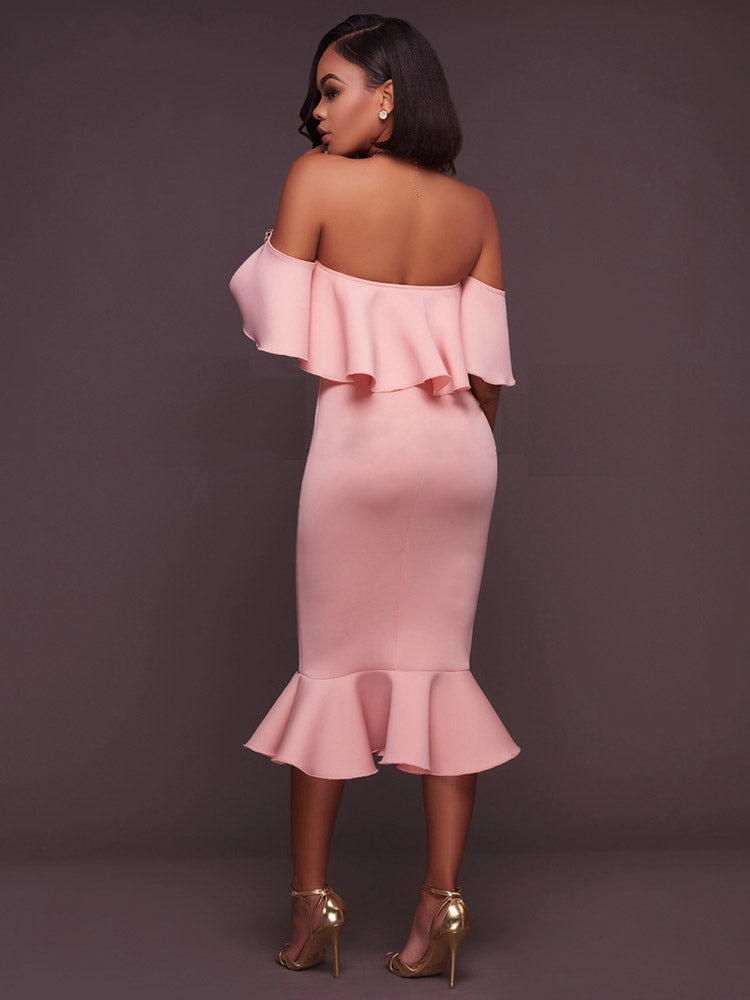 Off Shoulder Ruffle Mermaid Midi Dress 3