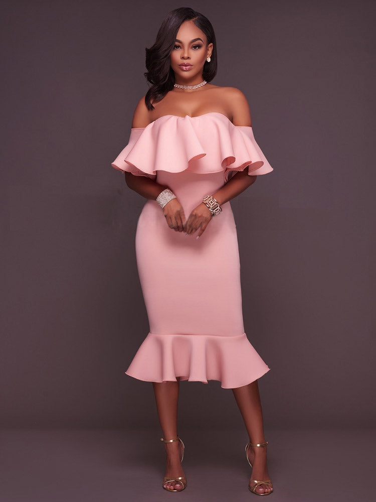 Off Shoulder Ruffle Mermaid Midi Dress 2