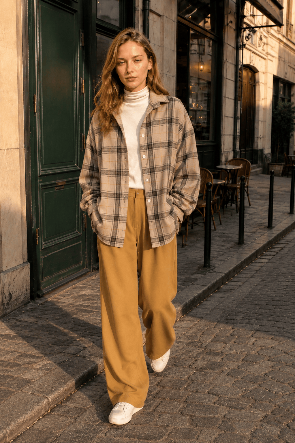 Checkered Print Button Blouse