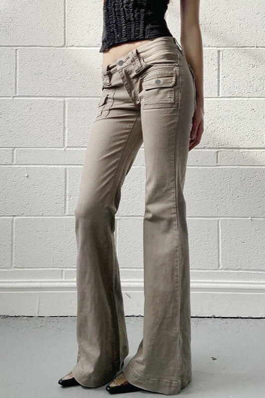 Low Rise Slim Flared Cargo Pocket Pants