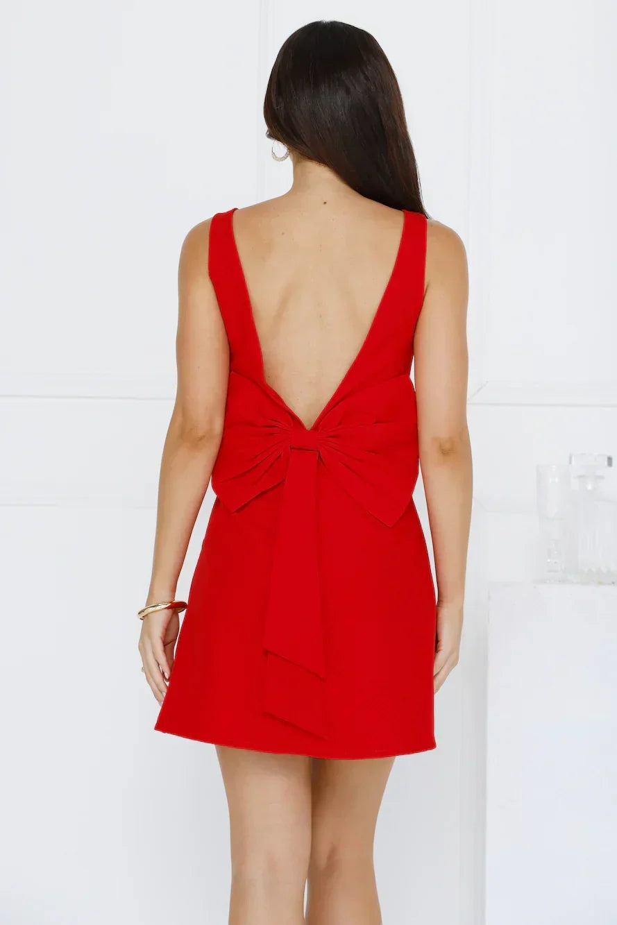 Boat Neck Sleeveless Open Back Bow Shift Mini Dress 14