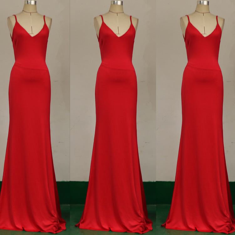 Deep V-Neck Spaghetti Strap Backless Mermaid Maxi Gown 5