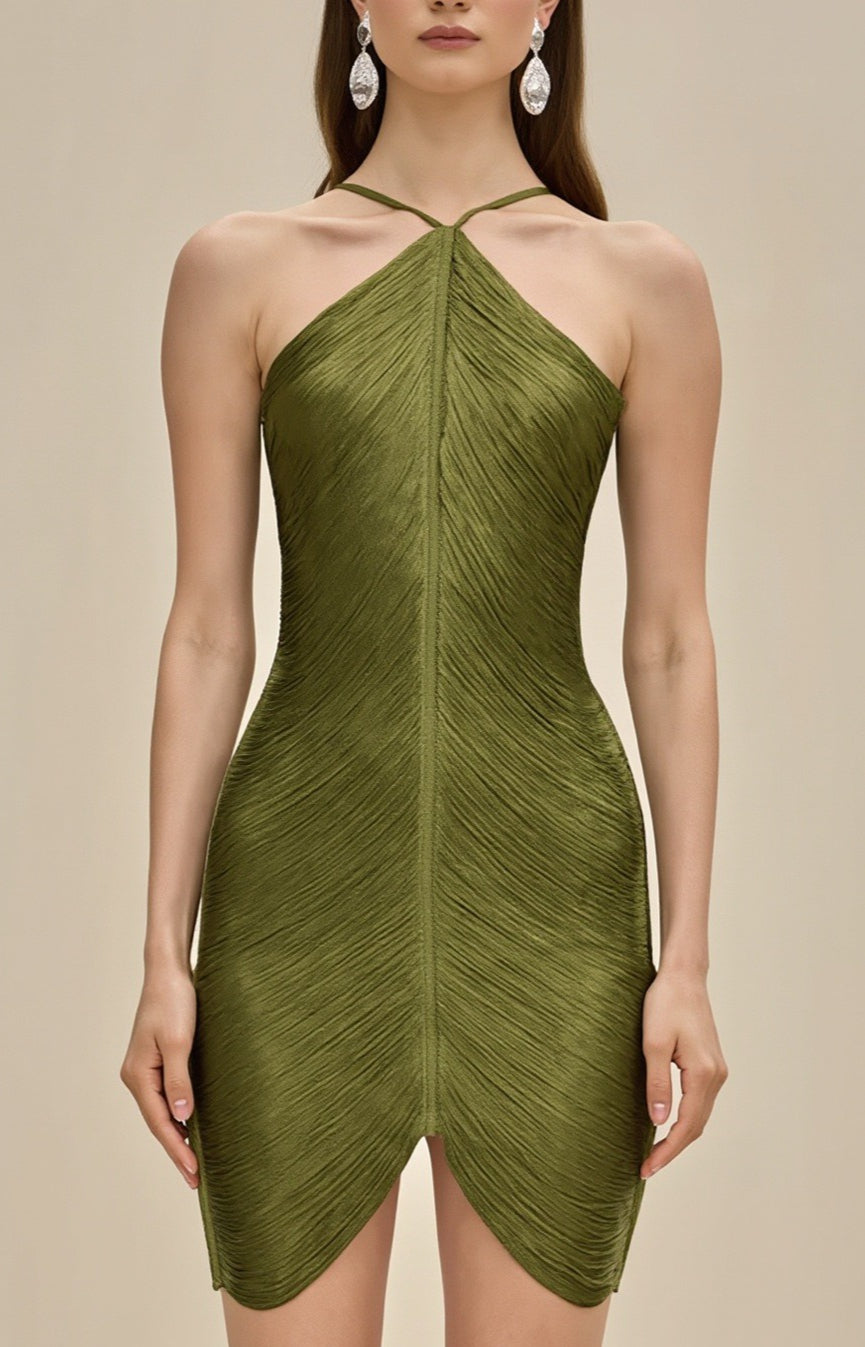 Halter-Neck Ruched Mini Dress