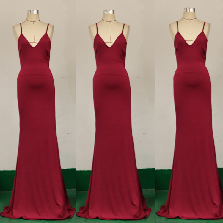 Deep V-Neck Spaghetti Strap Backless Mermaid Maxi Gown 6