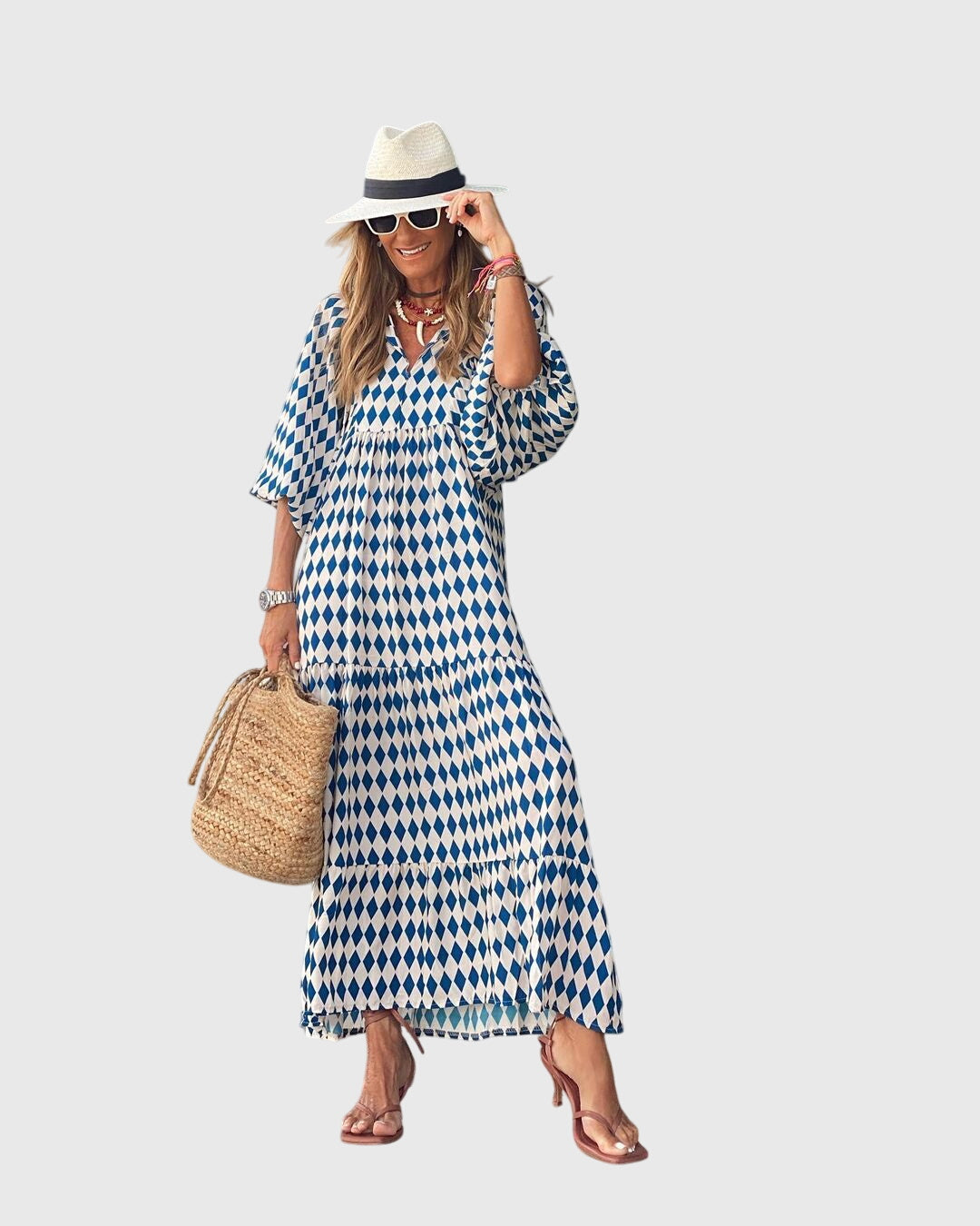 Floral Print Long Sleeve Tiered Boho Maxi Dress