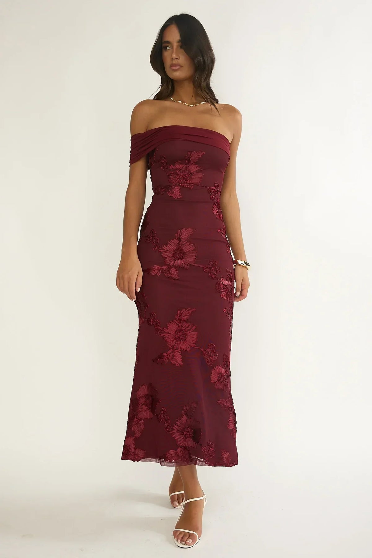 Gala One-Shoulder Maxi Dress Embellished Wine