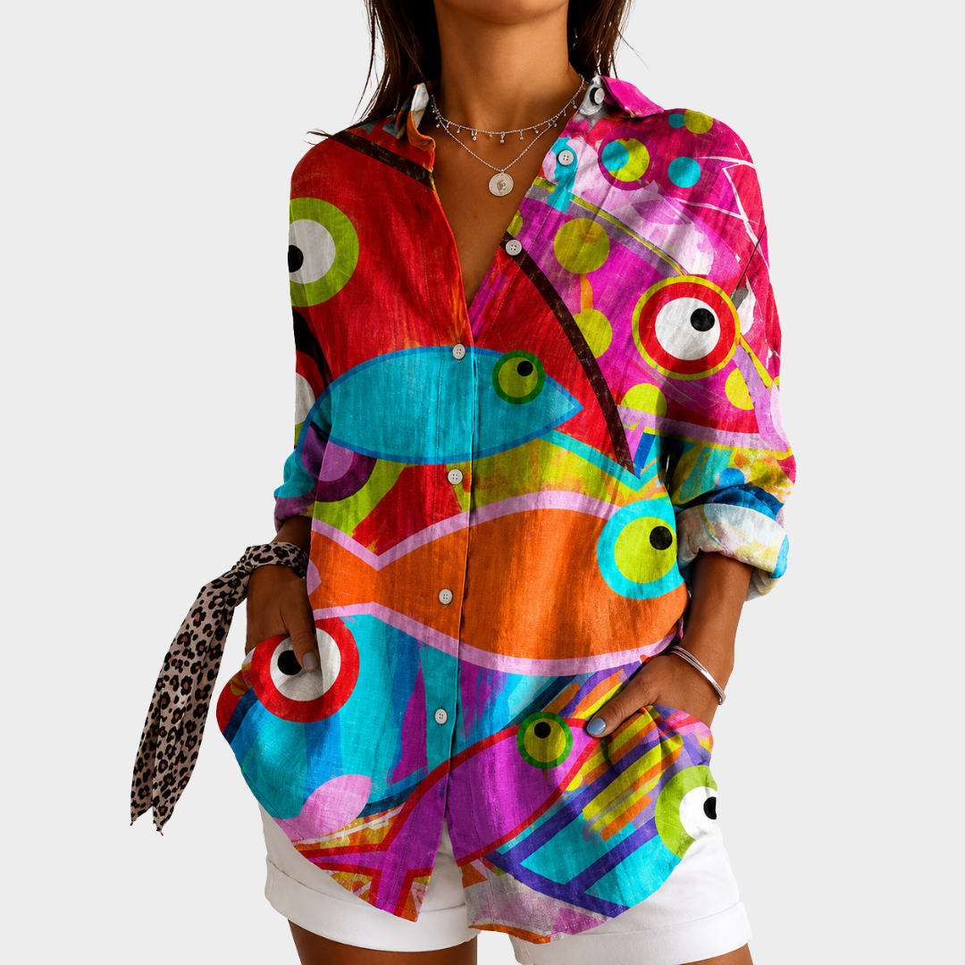 Abstract Print Collared Long Sleeve Shirt