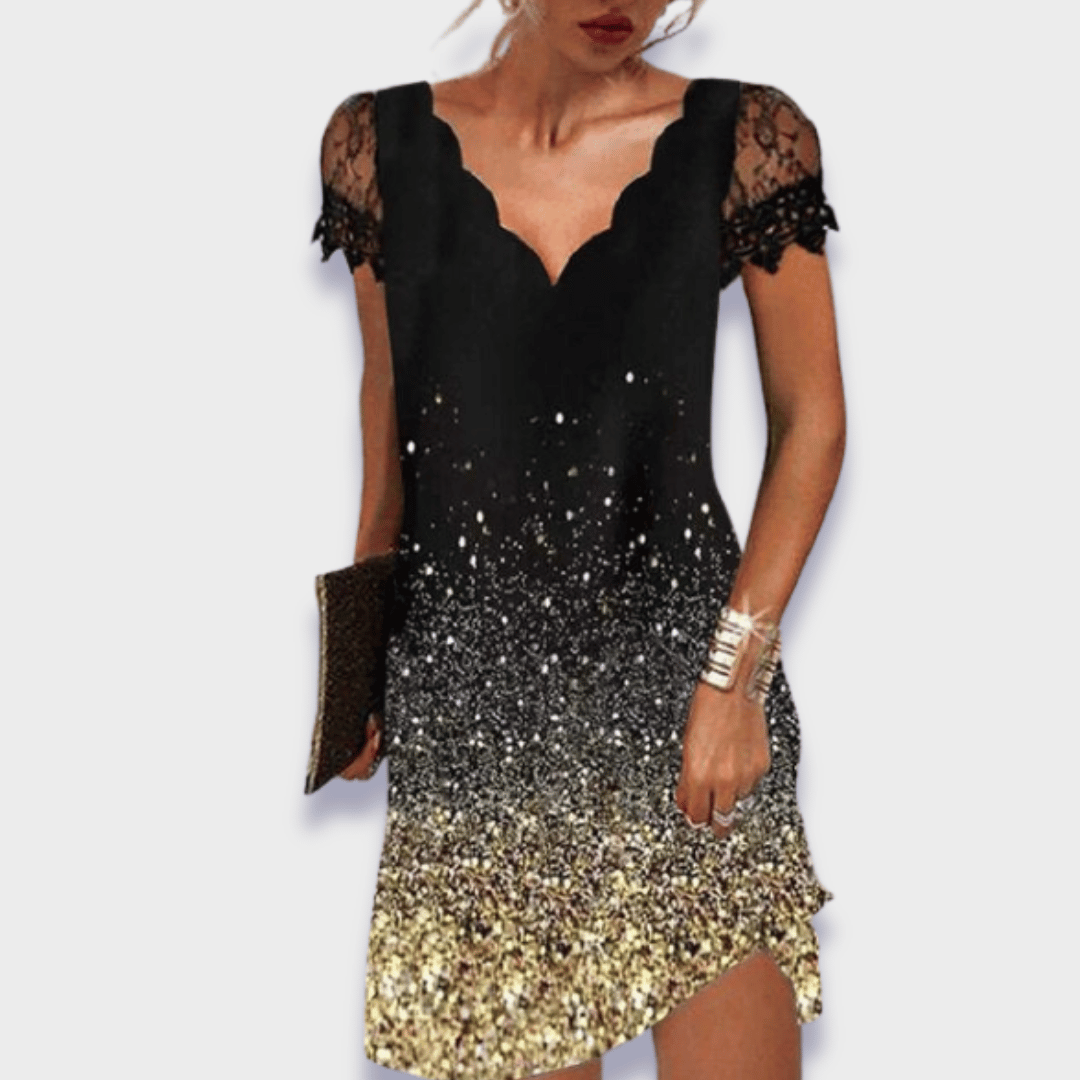 Lace Sleeve Scallop V-Neck Mini Dress 10