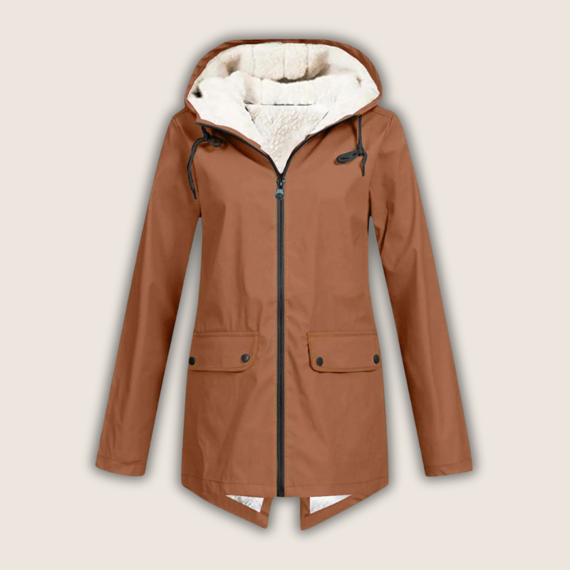 Fleece Lined Hooded Zip Front Longline Rain Jacket
