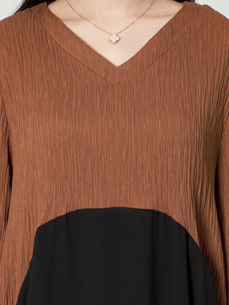 V-Neck Long Sleeve Chiffon Layered Loose Midi Dress
