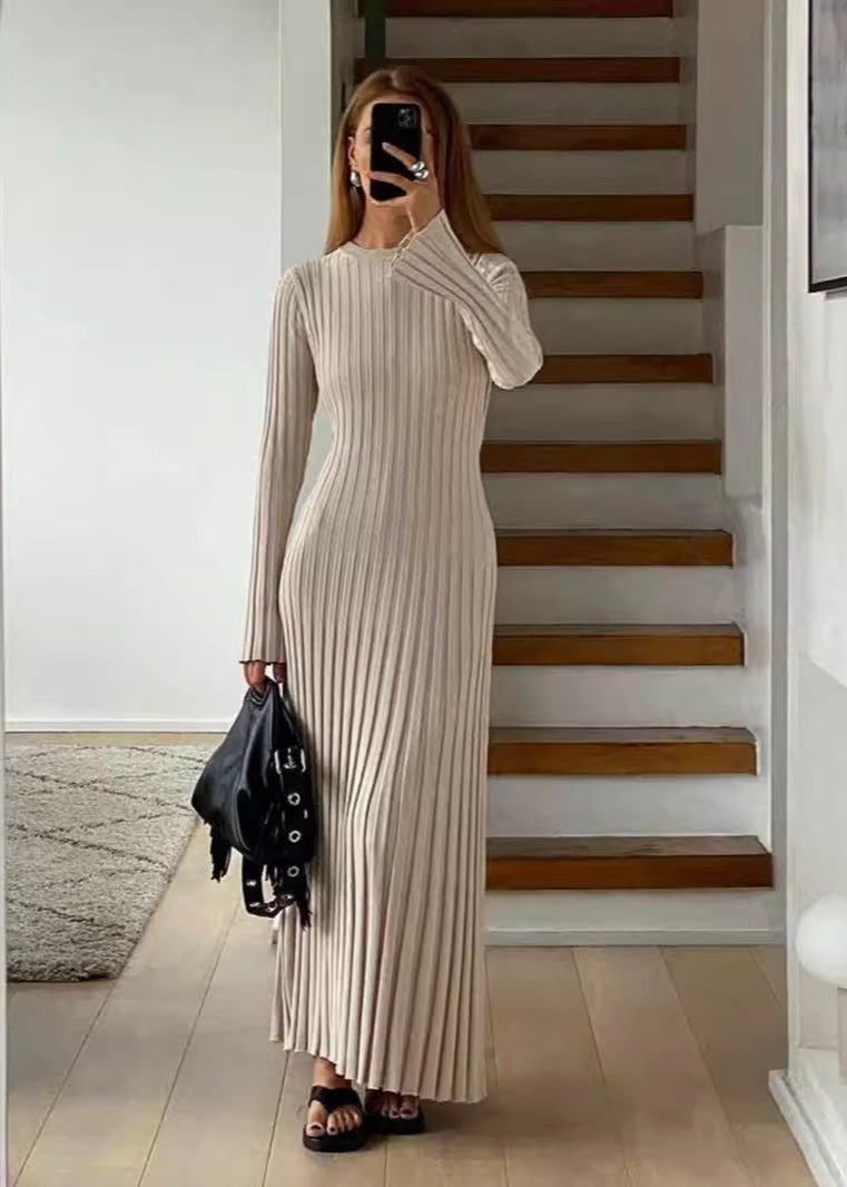 Pleated Parisian Ribbed Midi Dress