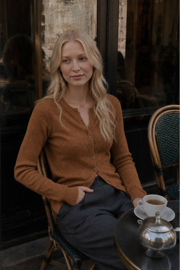 V-Neck Long Sleeve Button Front Textured Knit Fitted Cardigan 3