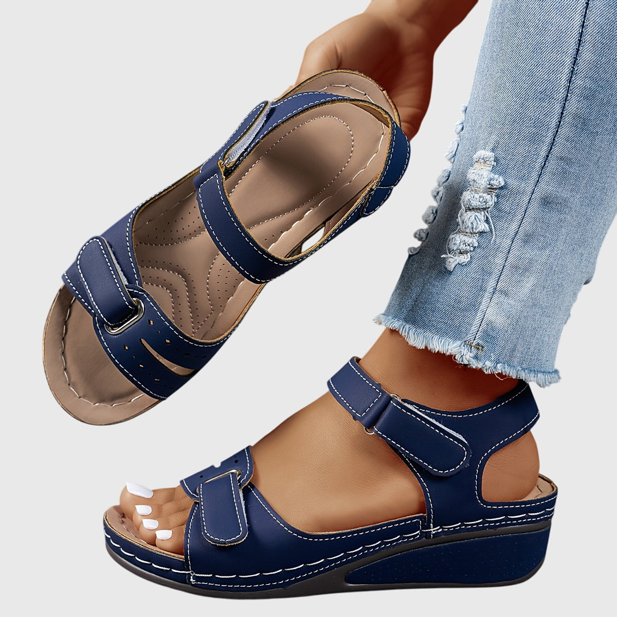 Open Toe Adjustable Strap Slingback Wedge Sandals