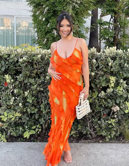 Sexy Straps Chiffon Long Tiered Slit Prom Dress Party Evening Dress cc1789