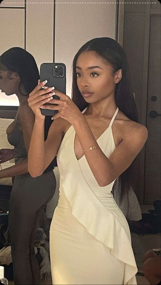 Elegant White Halter Neckline Evening Dress,White Party Gown cc1287