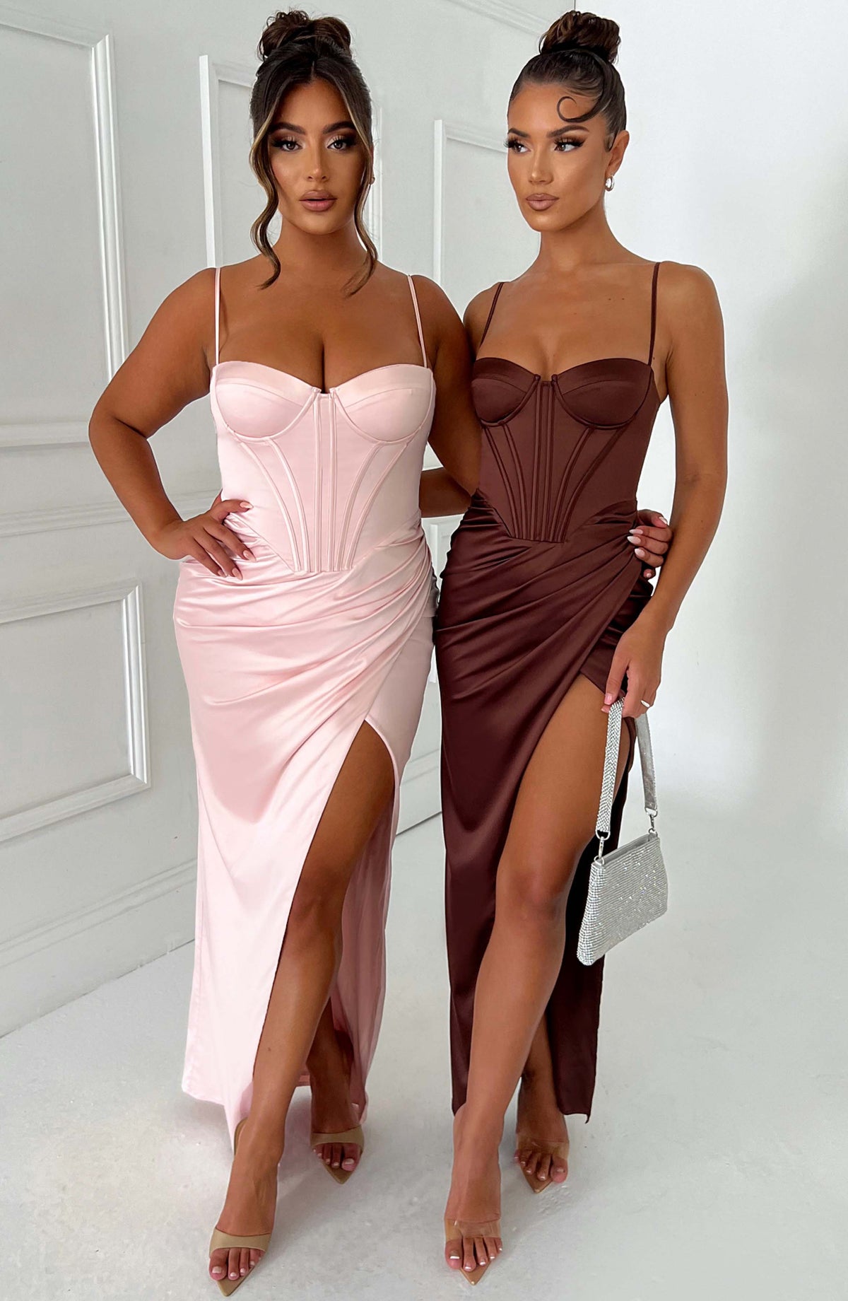 Satin Corset Bustier Cami Strap Wrap High Split Maxi Dress 14