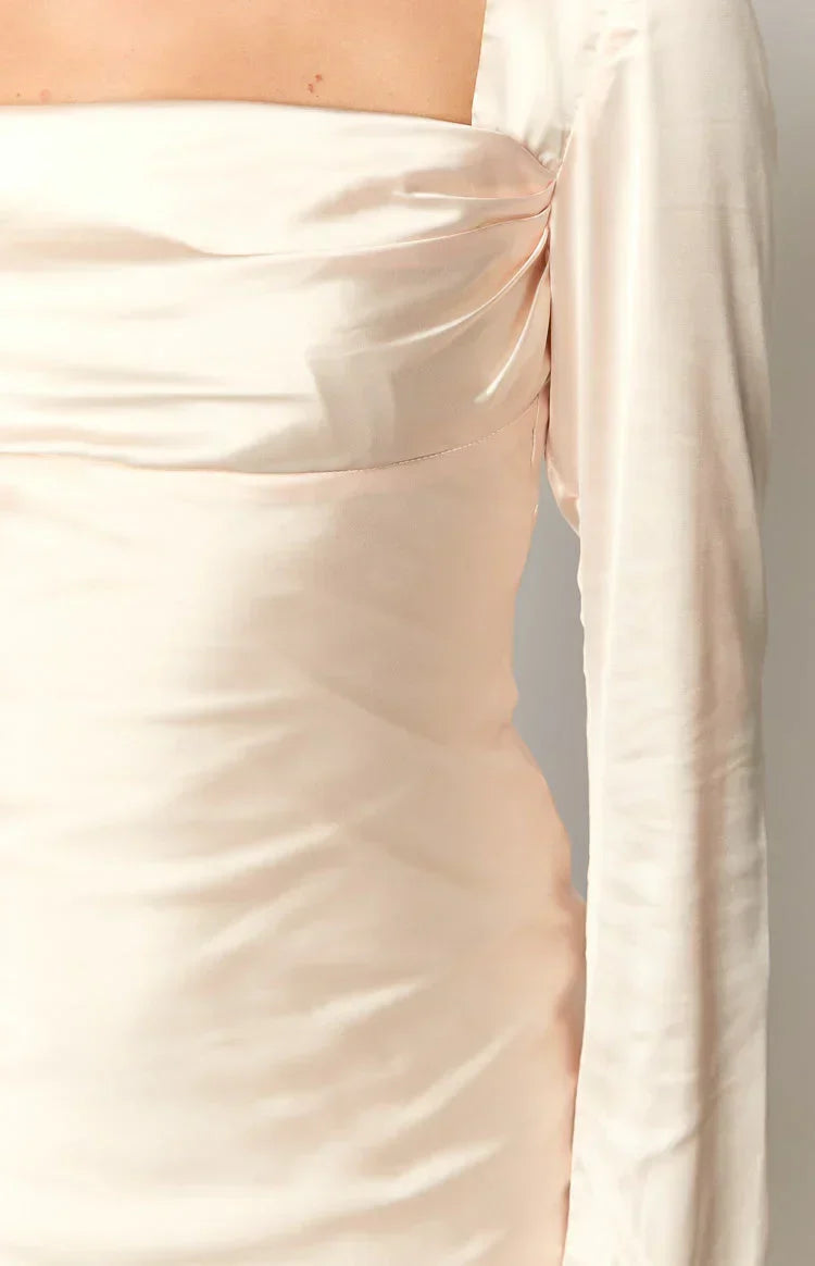 Satin Square Neck Long Sleeve Mermaid Maxi Gown with Train 9