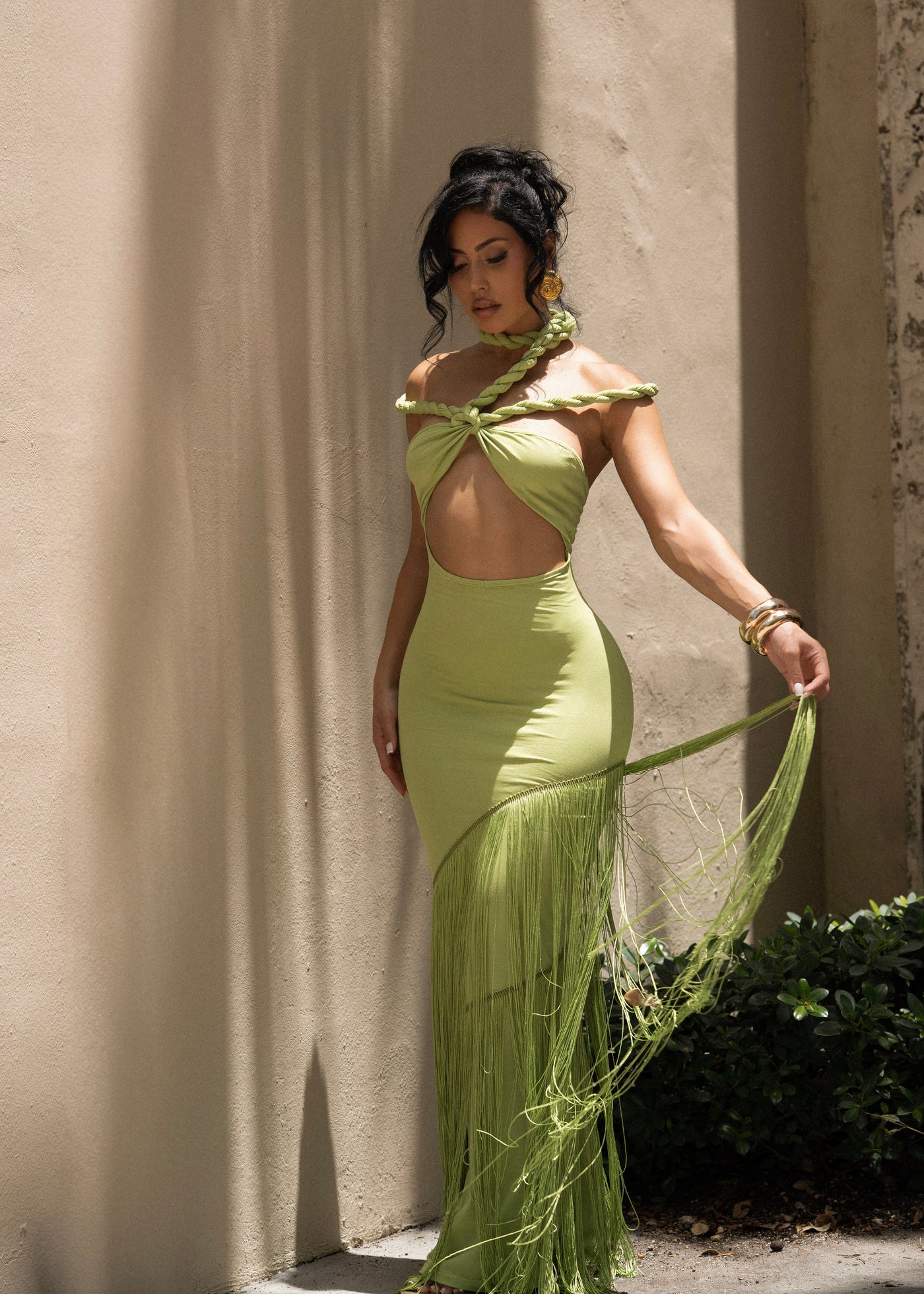 Off Shoulder Cut Out Fringe Mermaid Maxi Dress 6