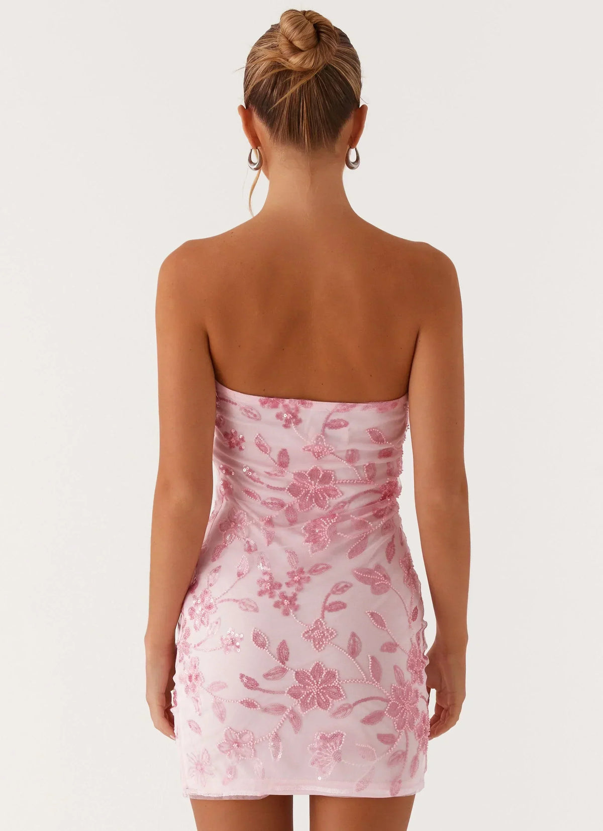 Strapless Beaded Floral Embroidered Mesh Bodycon Mini Dress 2